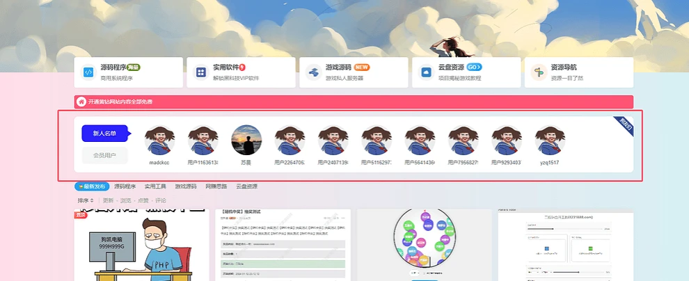 子比主题新注册用户和会员用户展示小工具和代码-源码资源网