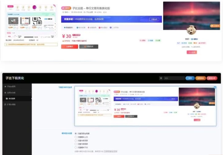 子比主题美化 付费区块下载 主题美化主题 美化插件（开源版）-源码资源网