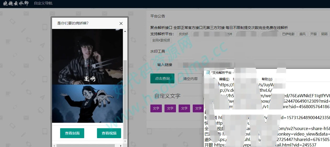 php开发的聚合短视频去水印解析程序源码-源码资源网